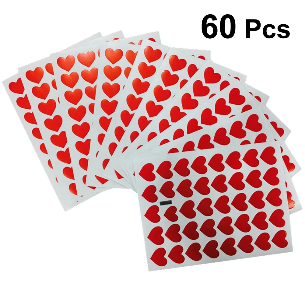 

60pcs Heart Sticker Useful Durable Nontoxic Beautiful Red Heart Sticker Decals Tags for Party Valentine's Day Wedding