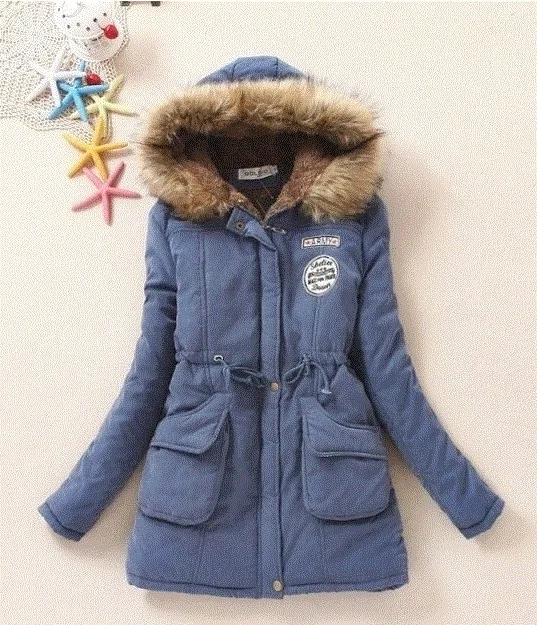 

Winter Korean-style Mid-length Thick Large Size Hooded Workwear Cotton-padded Clothes Women's Slim Fit Slimming Woman Cotton Dre