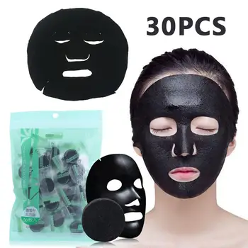 

30PCS Black Compressed Mask Disposable Facial Natural Bamboo Charcoal Black Mask Paper Skin Care Wrapped Masks DIY Beauty Makeup