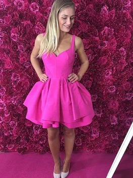 

Hot Sale Cocktail Homecoming Party Dresses V Neck Lace-up Back Satin Ball Gown