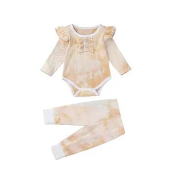 

Newborn Tie Dye Joggers Baby Girls Tie-dye Ruffle Sleeve Bodysuit and Joggers Baby Girl Autumn Clothing Set 2020 New 30