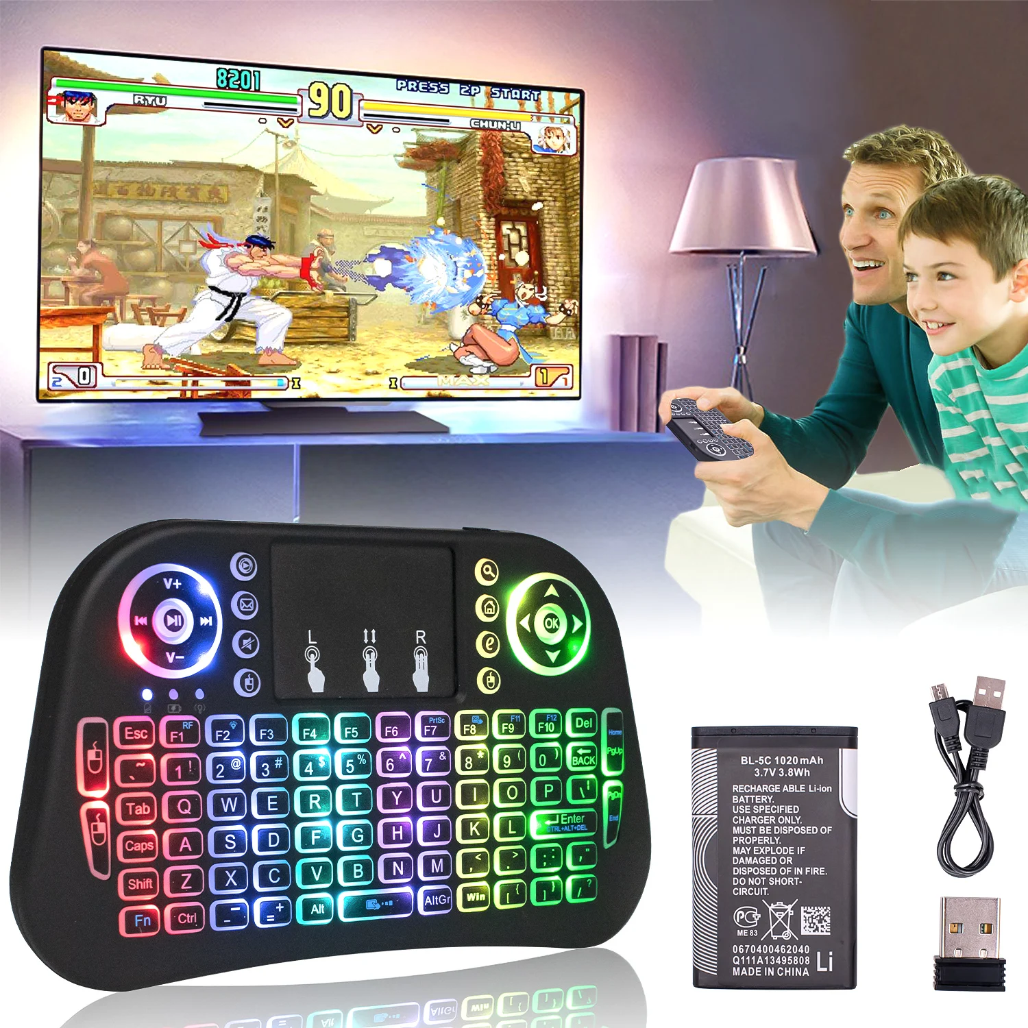 Мини беспроводная клавиатура с радужной подсветкой i10 2 4G Air Mouse сенсорной панелью