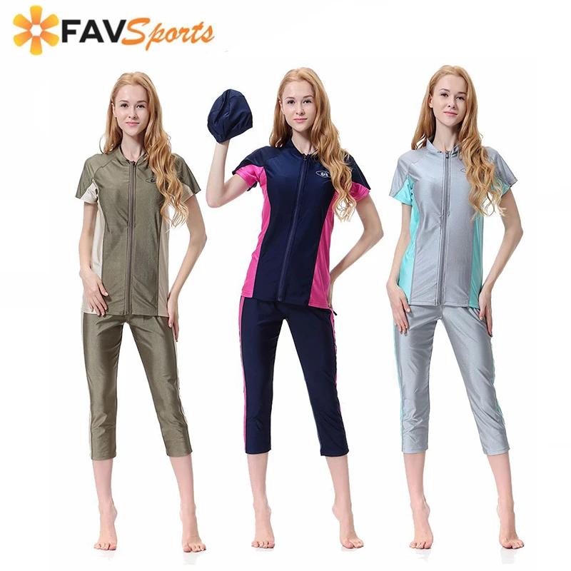 

Plus Size Muslim Swimwear Women Modest Full Cover Short Sleeve Swimsuit Islamic Hijab Islam Burkinis Wear Bathing Suit
