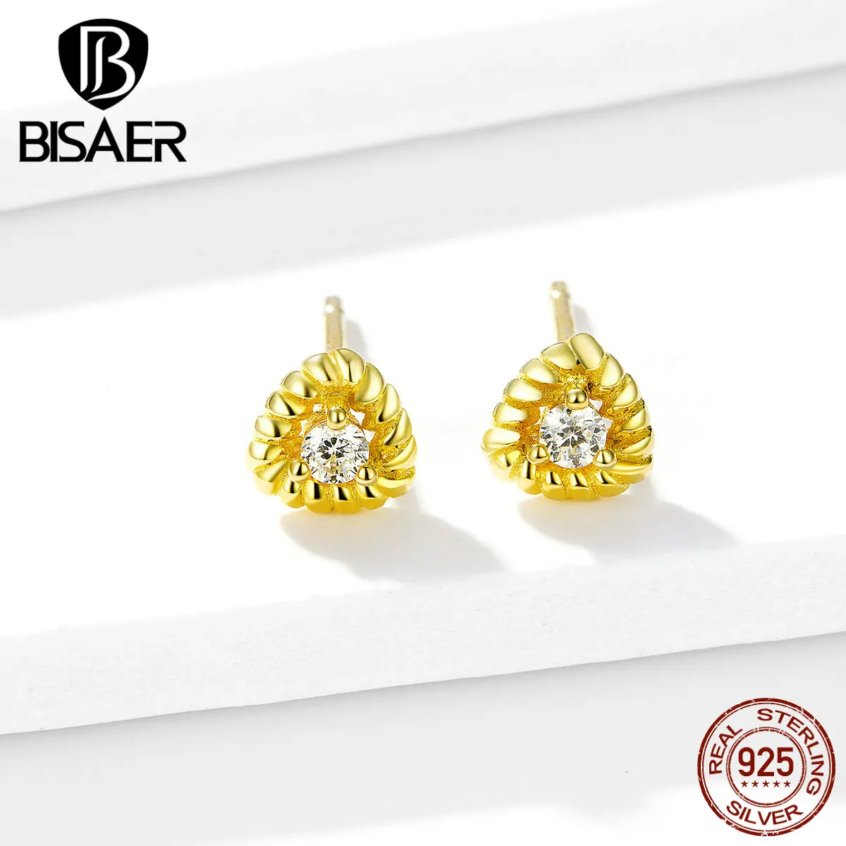 Треугольные серьги BISAER, 925 пробы, серебряные, геометрические, волнистые, маленькие серьги-гвоздики для женщин, ювелирные изделия из стерлингового серебра EFE294
