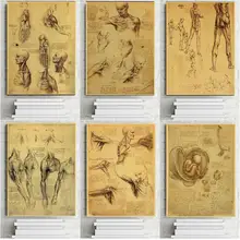 Leonardo manuscrito Da Vinci -vitruvian hombre pósteres nostálgicos Retro Centro de pintura decorativa Kraft papel Vintage cartel