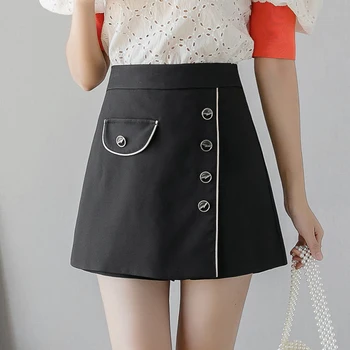 

2020 New Women High Waist Shorts Skirts Spring Summer Fashion Single Breasted A-Line Culottes Female Black Shorts