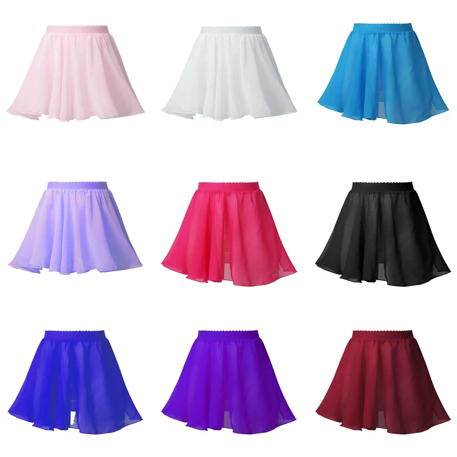 Kids Girl Stylish Ballet Dancewear Skirts Elastic Waistband Solid Color Chiffon Veil Skirt Professional Ballerina Dance Costume