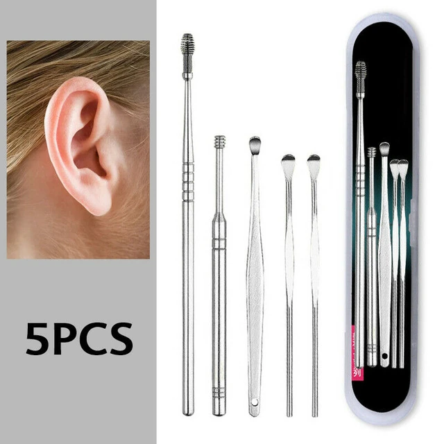 6pcs / set Kits de limpiadores de oídos Cureta removedora de cera para  orejas de acero inoxidable Abanopi Kits de limpieza de oídos