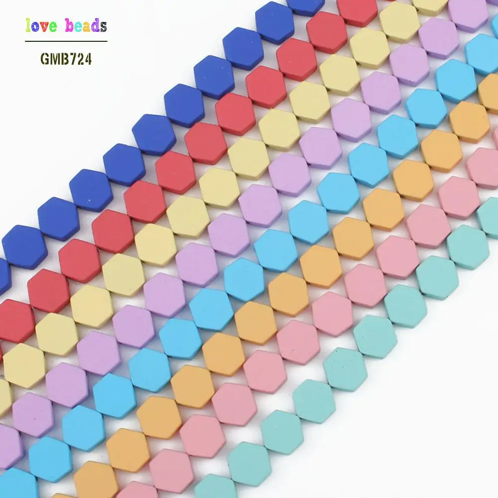 

6X6mm Nano-tech Hematite Stone Beads rAINBOW Rubber Hexagonal Beads for Jewellery Making DIY Bracelet 15'' Strand