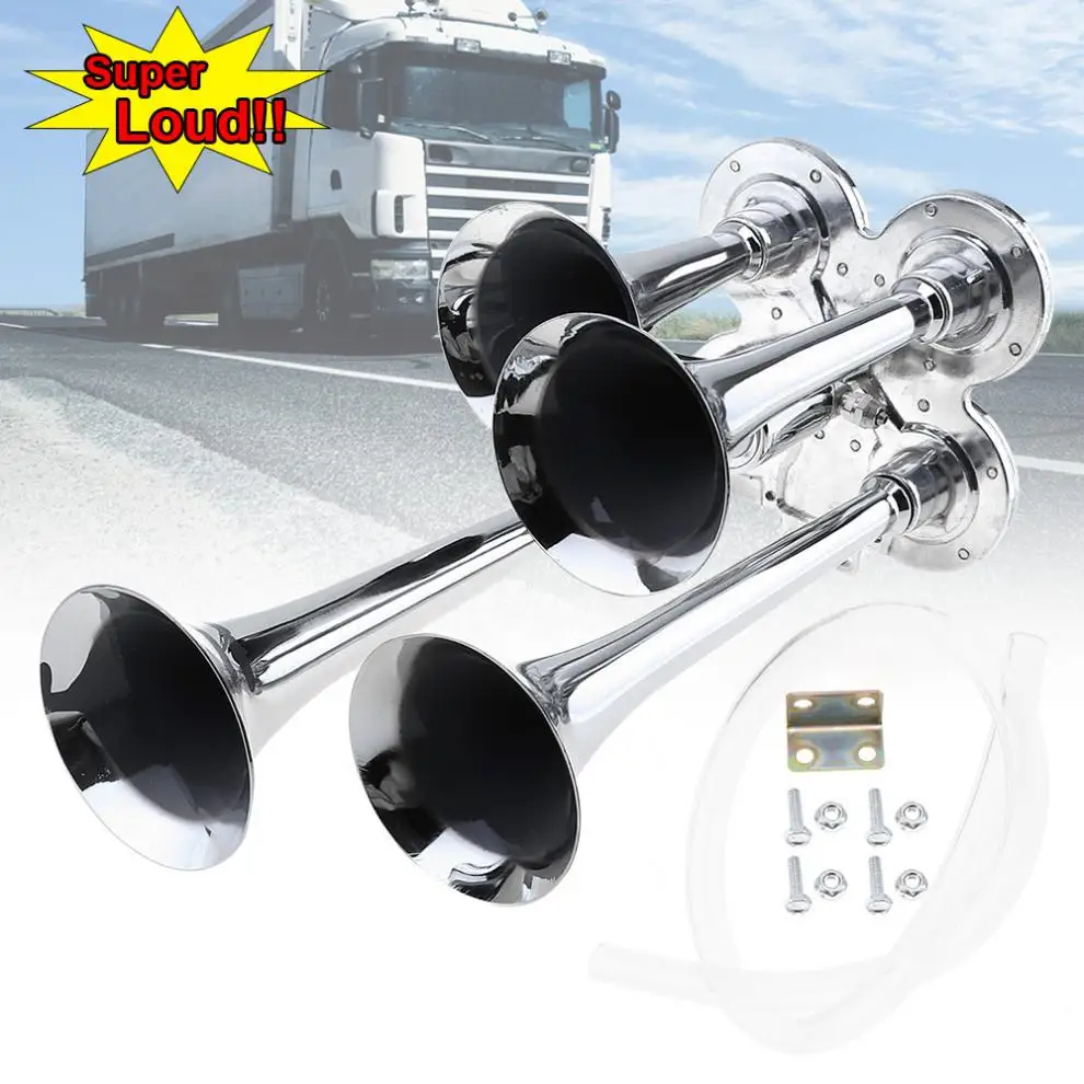 

12V / 24V 150dB Super Loud Four Tone Car Air Horn Set Trumpet Compressor for Car Vehicle Truck Train Boat Motorcycle