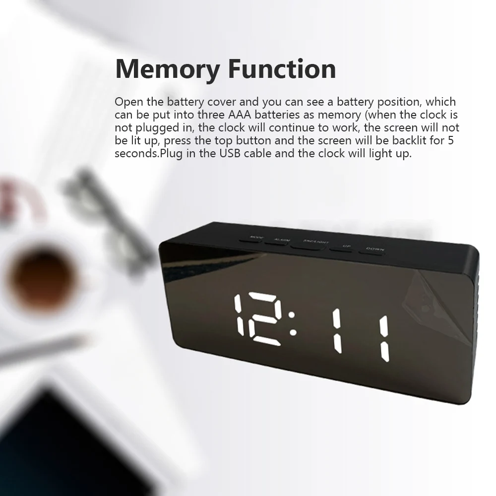 Светодиодный Будильник с зеркалом цифровой будильник настольные часы Пробуждение свет электронный дисплей большой температуры времени украшение для дома часы