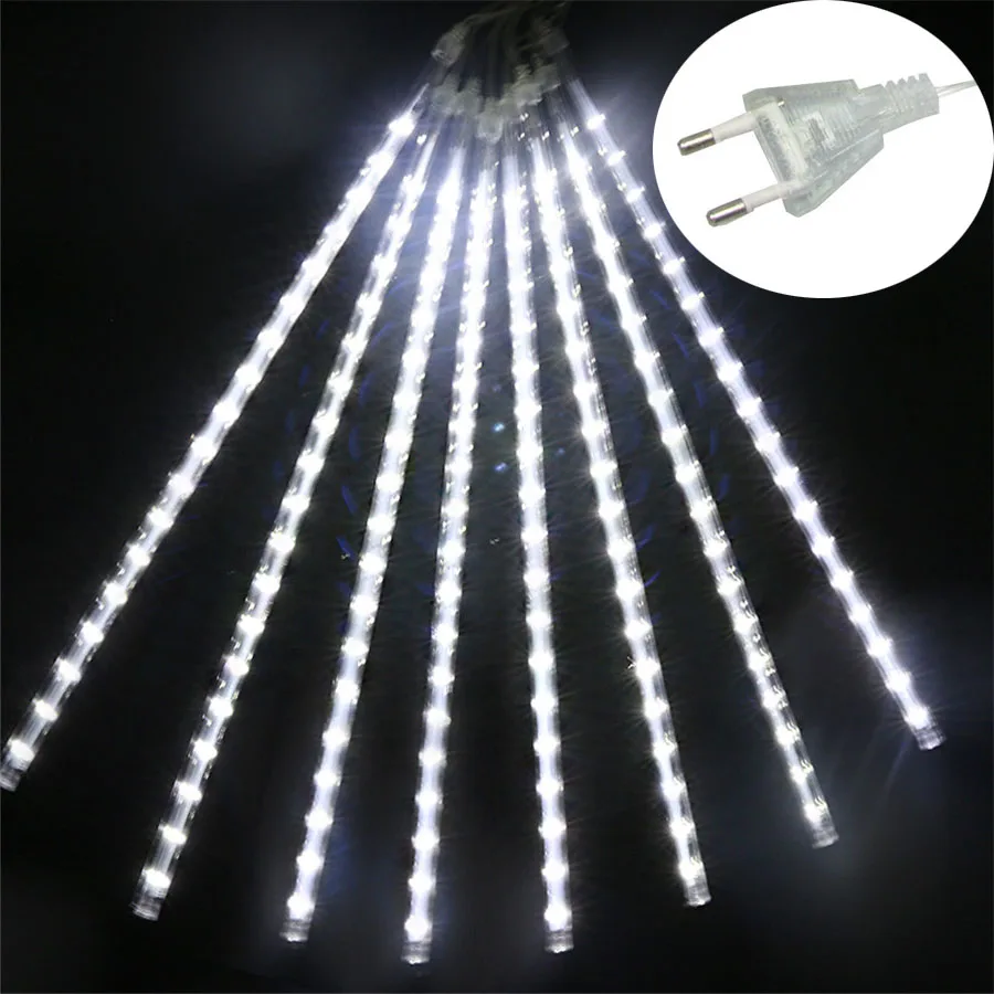 thumbnail image 1 of Guirnalda de luces LED solares de 30/50 cm con forma de lluvia de meteoritos, 8 tubos, para árbol de Navidad, decoración de jardín, techo y calle, 1 of 5