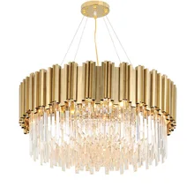 Luz LED nórdica redonda de acero inoxidable, lámpara colgante de cristal dorado, para comedor y vestíbulo