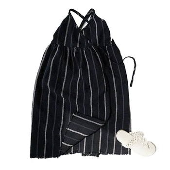 

Girls Dress 2020 New Summer Children Suspender Linen Stripe Beach Bohemian Kids Maxi Long Dress Mother and Daughter Dress,#3833