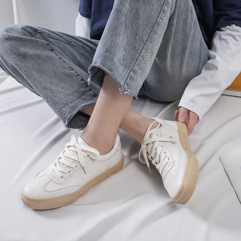 Women's Sports Shoes Leather Shoes 2021 New Casual Shoes Flat Bottom Women's Fashion Trend Comfortable Vulcanized Women's Shoes