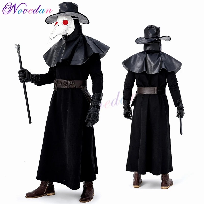

Plague Doctor Mask Birds Long Nose Beak Faux Leather Full Cosplay Costume Set Party Halloween Mask Costume For Men Adult