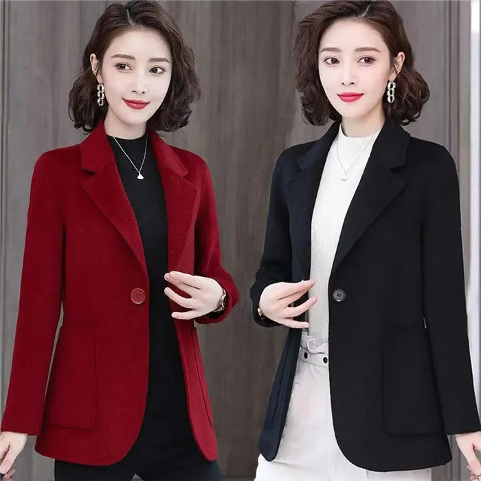 Fashion Woolen Miss Blazer 2022 Autumn Winter New Female Outerwear Elegant Women Tops Show Thin Woolen Suit Ladies Jacket plus size pant suits for weddings