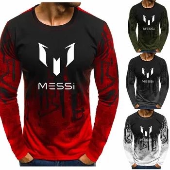 

New Men Gradient O neck pullover Messi Print pullover Round neck Casual Sportwear Hip Hop Harajuku Slim Fit Fleece pullover hju