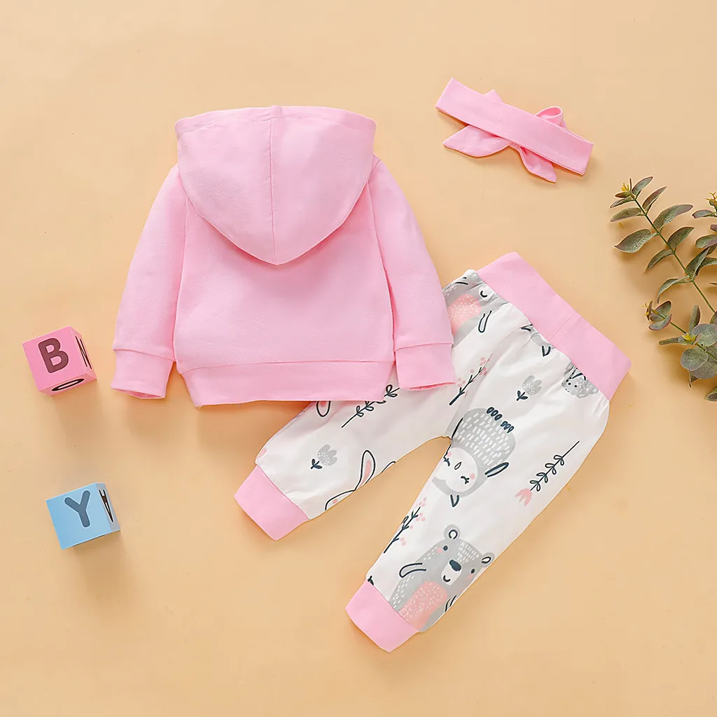 Baby Girls Clothes Infant Baby Boys Girls Cartoon Print Pullover Hoodie T-shirt Tops+Pants Outfits Winter Newborn Clothes Suit