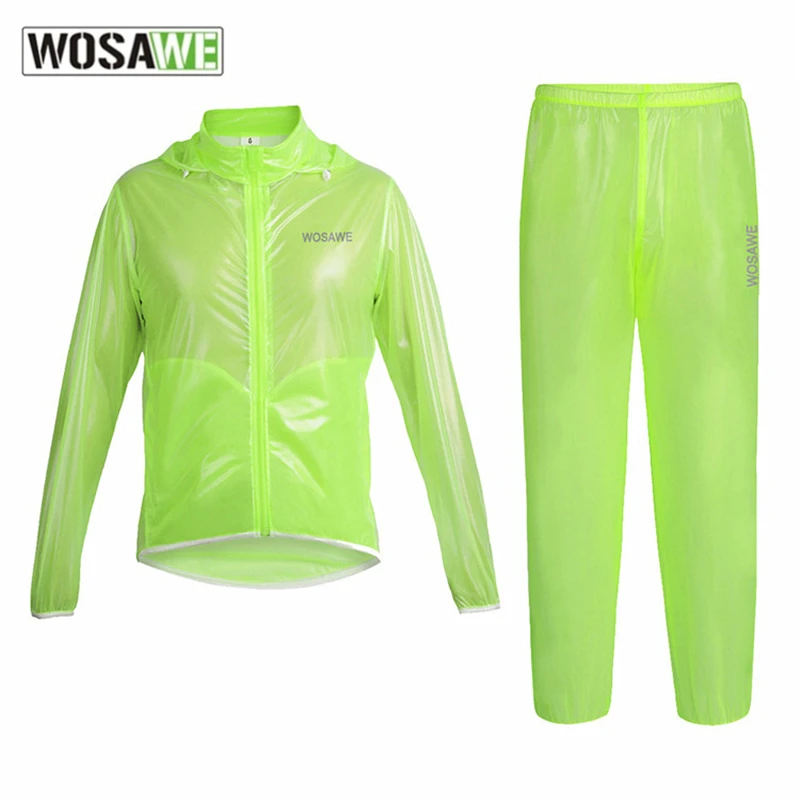 

WOSAWE Men Women Hooded Cycling Rain Jacket Set Rainproof Reflective Seamless Breathable Waterproof Cycle Bike Bicycle Raincoat