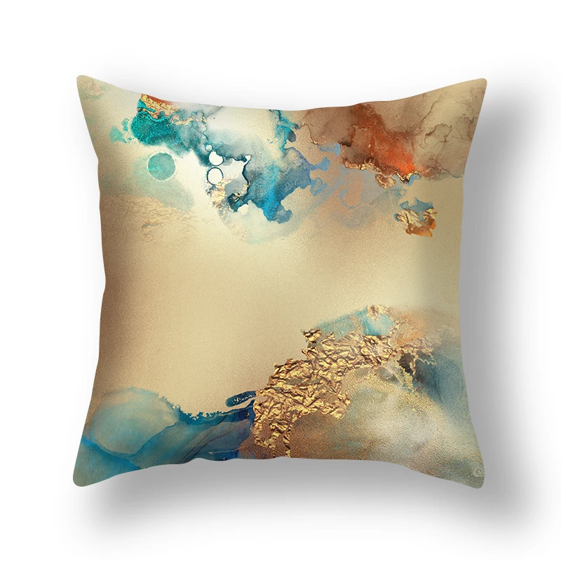 Abstract Printing Gold Cushion Cover Home Decor Sofa Seat Chair Back Pillow Case Soft Cozy Polyester 45x45cm Pillowcase