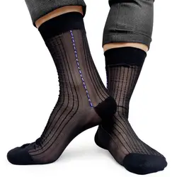Тонкие прозрачные нейлоновые шелковые носки для деловых мужчин в полоску Фетиш сексуальные прозрачные мужские платья костюм носки для