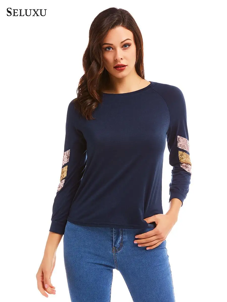 

Seluxu 2019 Autumn WOmen T Shirt Long Sleeve Casual Women Tshirt Round Neck Solid Color T-Shirt Women Tops camiseta mujer