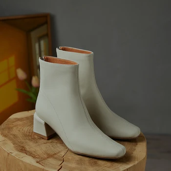 

Donna-in Fashion Women Ankle Boots Genuine Leather Square Toe Side Zipper Thick Heel Elegant Women Boots for 2020 Autumn Winter