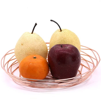 

Nordic Wrought Iron Fruit Basket Luxury European Fashion Rose Gold Fruit Plate Metal Hollow Storage Basket Bread Basket