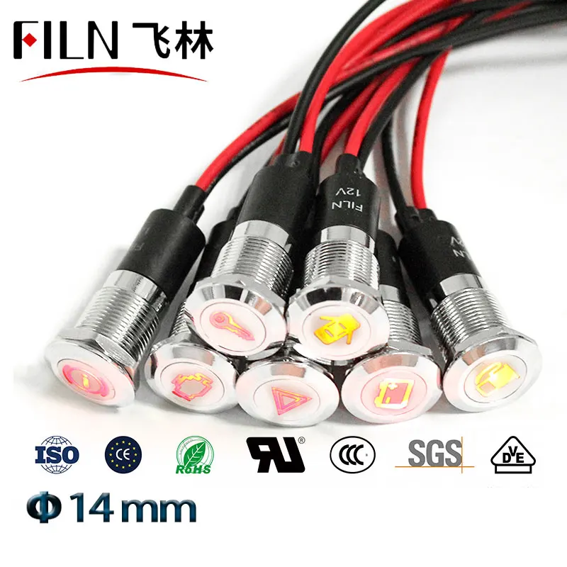 

FILN 14mm panel hole led lights car applicance symbol indicator lights 24v led red green indicator light with wire