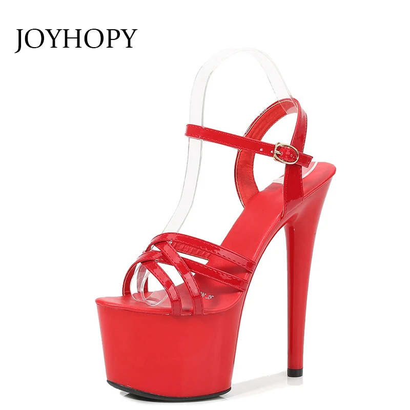 

Summer Patent Leather Narrow Band Sandals Women 15-17cm Thin High Heels Platform Shoes Large Size Woman Gladiator Sandals AWS208