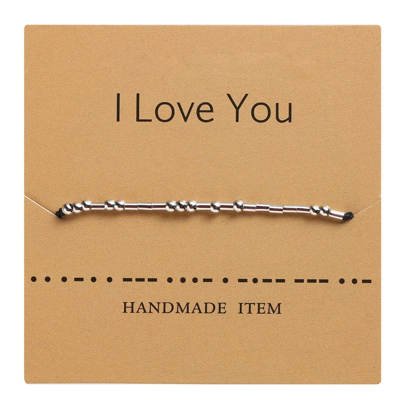 Handmade Morse Code Beads Adjustable Black String Bracelet With I Love You Lettering Cardboard Creative Charm Jewelry For Lover