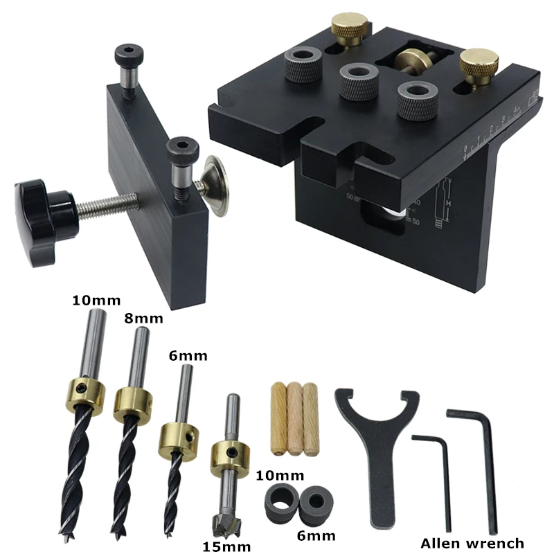 

Multifunction Woodworking Doweling Jig Kit Adjustable Drilling Guide Puncher Locator For Furniture Connecting Carpentry Tools