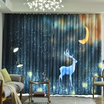

Christmas Curtains for Living Room Cartoon Curtain with Elk Printed Navy Blinds for Kids Nordic Drapes for Bedroom Window Decor