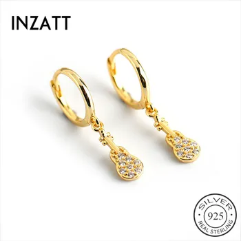 

INZATT Real 925 Sterling Silver Zircon Guitar Hoop Earrings For Fashion Women Party Minimalist Fine Jewelry Cute Accessories
