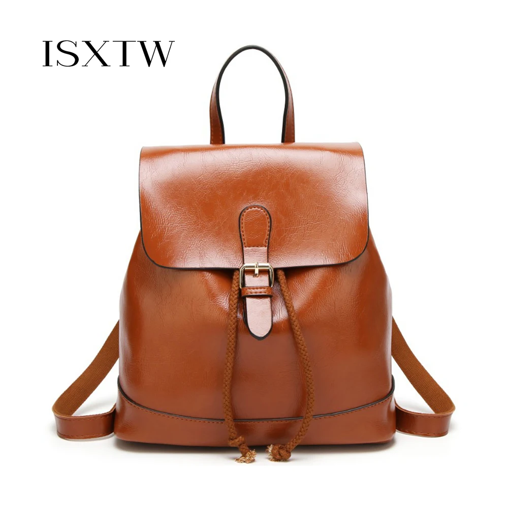 

ISXTW Brand 2017 Women Oil Leather Backpacks Students School Shoulder Bag for Teenage Girls Backpack Ladies Travel Daypack /C49