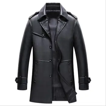 

Mens Autumn Winter Leather Jackets Mens Casual Slim Long PU Leather Jacket Coats High Quality Solid PU Trench Overcoats Size 4XL