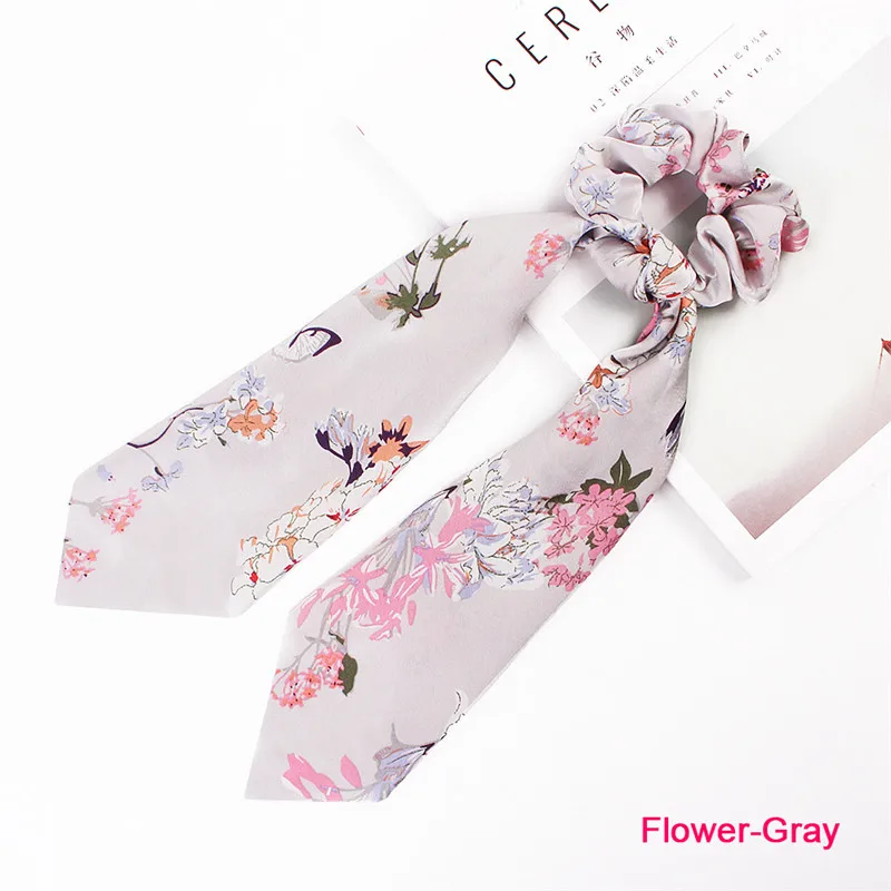 (Satin) Flower Gray Модные женские леопардовые резинки для волос, лента для девочек, эластичная повязка на голову, шарф в горошек, веревки для волос, резинки для волос, держатель для конского хвоста, аксессуары для волос - Цвет: (Satin) Flower Gray