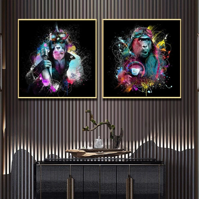 

Funny Colorful Star Monkey Graffiti Art Canvas Painting on The Wall Posters and Prints Animals Pictures for Living Room Decor