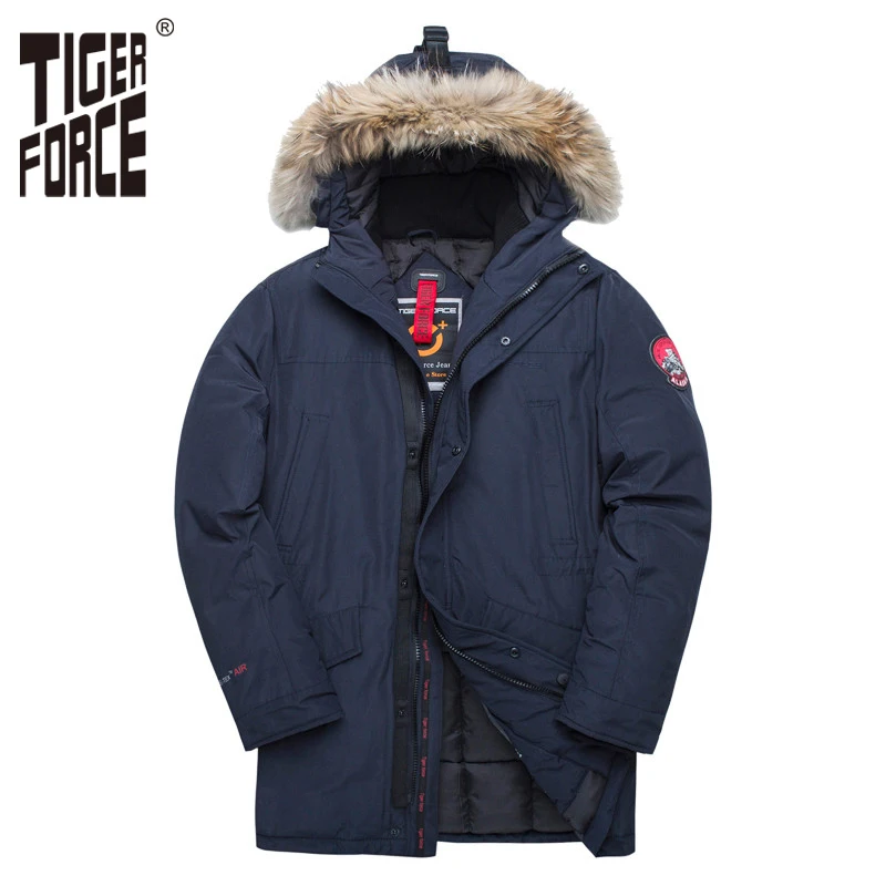 Tanie TIGER FORCE Alaska kurtka zimowa dla mężczyzn Parka wodoodporny płaszcz ocieplany kurtki z prawdziwym futrzany kaptur męski Snowjacket znosić