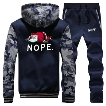 

Men Sets Cartoon Santa Claus Fashion Winter Sports Suit Warm fleece Outerwear+Pant sets winter handsome Tracksuit sweatpants set