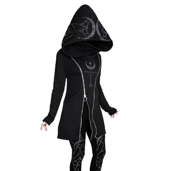 

Punk Style Geometric Printed Hoodie Long Sleeve Hooded Double Zip Sweater