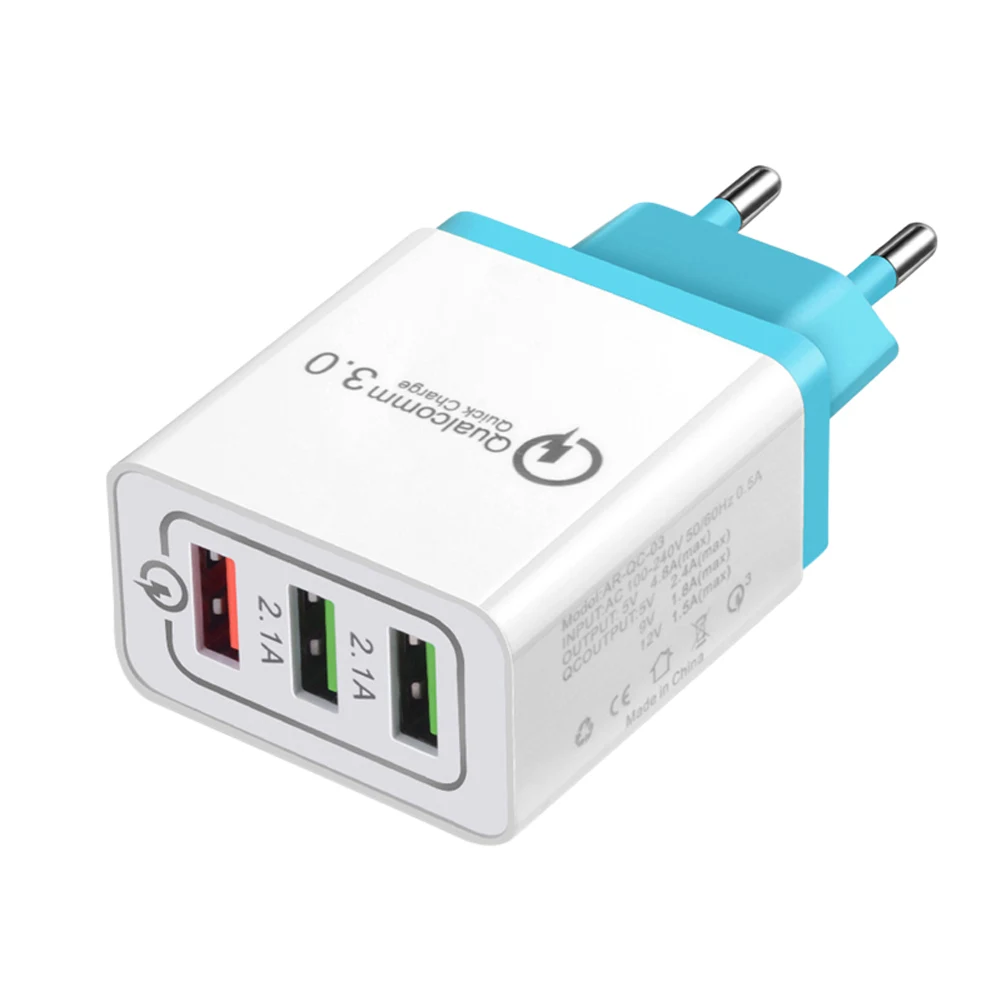 blue Адаптер быстрого зарядного устройства 3 usb-порта QC3.0 блок вилки соединителя 2.1A/25 Вт для путешествий EU/US Hi 888 - Цвет: blue