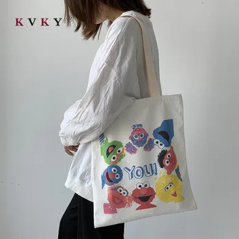 

2020 New Women Canvas Shoulder Bag Large Cotton Cloth Fabric Shopper Bags Eco Foldable Reusable Large Capacity Shoulder Bags Sac