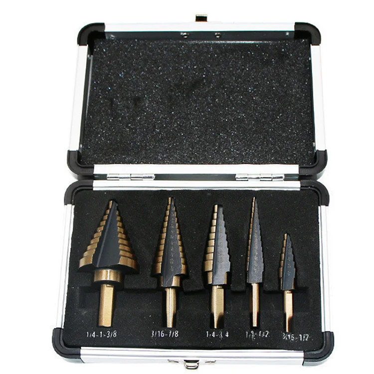 Juego de brocas Drill escalonadas de acero de alta velocidad, de cobalto, titanio HSS, 5 piezas
