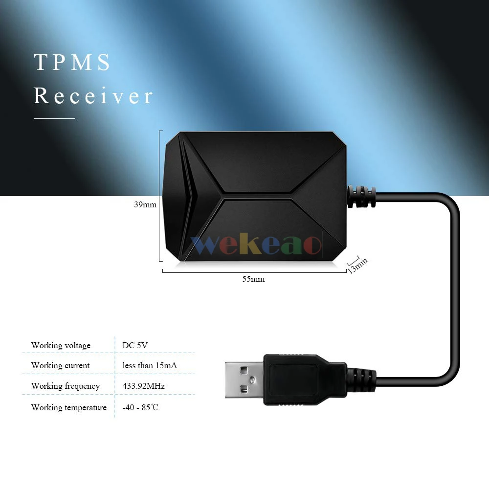 Wekeao USB автомобильный TPMS автоматическая система охранной сигнализации контроль давления в шинах с 4 внутренними и внешними датчиками для автомагнитолы