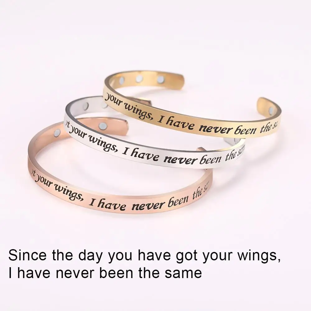 got your wings Нержавеющая сталь Skyrim, цитата, поговорка, браслеты-манжеты, простые, розовое золото, магнитные браслеты для здоровья, ювелирные изделия, подарок для женщин и мужчин - Окраска металла: got your wings