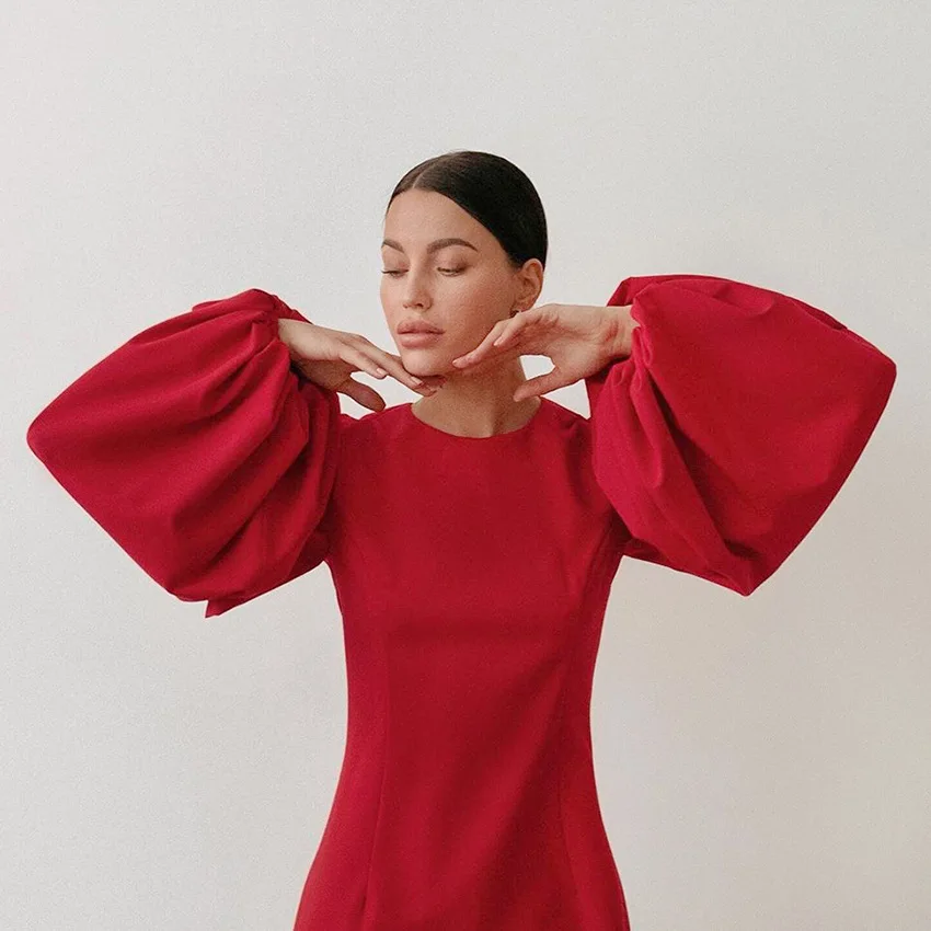 

Dresses For Women 2020 Elegant Mini Skirt With Long Sleeves Office Clothing Temperament Dress Lantern Sleeve Slim Straight Skirt