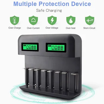 

8-Slot Battery Charger USB Powered AA/AAA/C/D Rechargeable Battery Charger with LCD Display