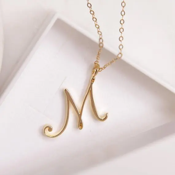Capital cursive Initial Necklace Bridesmaid gift Wedding Birthday gift Script Letter Charm Mothersday Girl gift